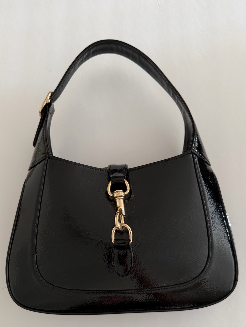 Gucci Black Patent Shoulder Bag with Gold Hardware